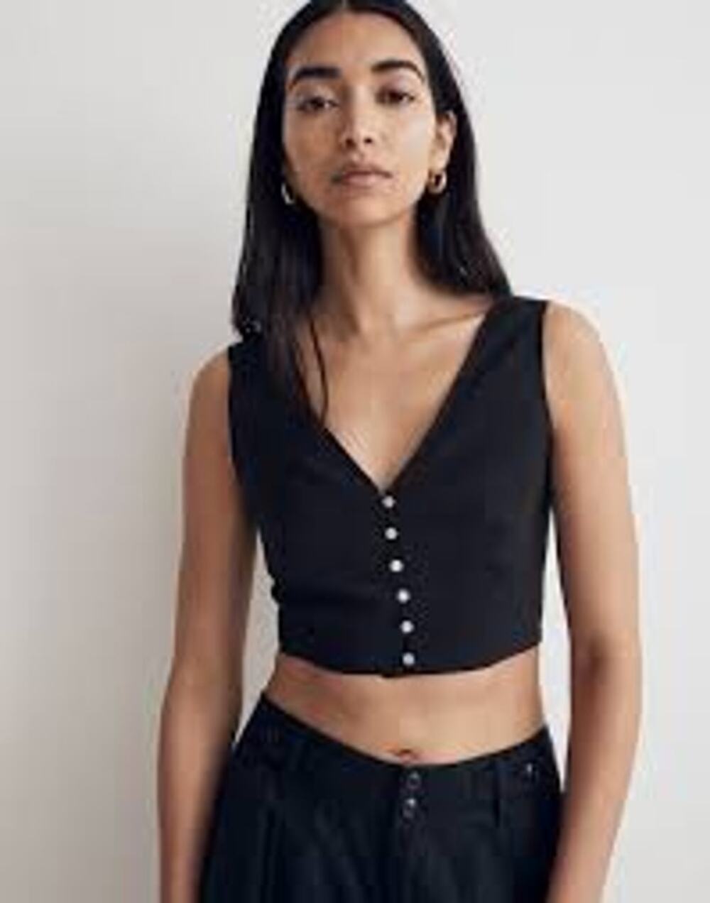 NWT Madewell Womens Softdrape Gwen Crop Vest Top Black Minimalist Smocked 14